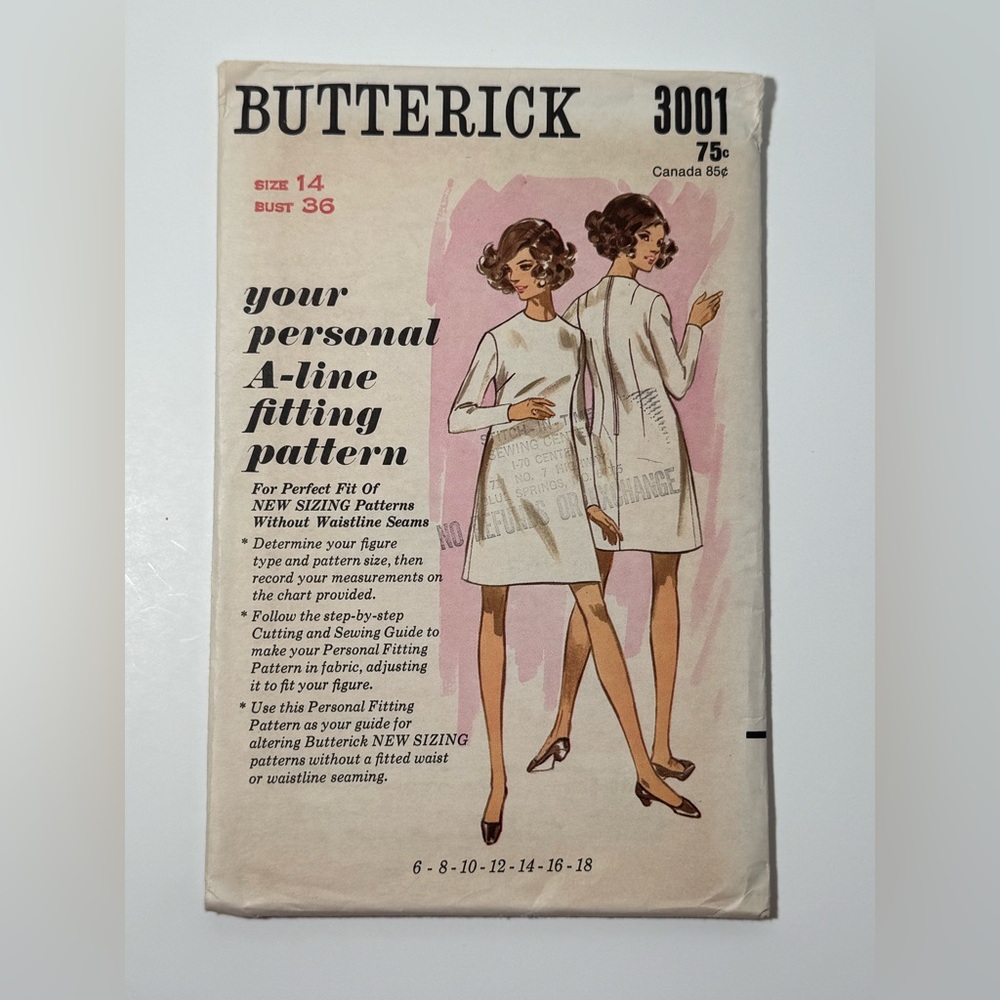 Vintage Butterick Pattern 3001 - A-line dress, new/uncut